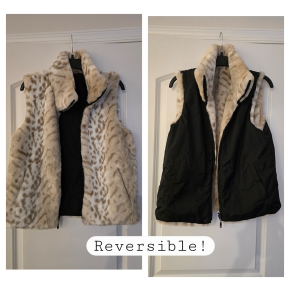 Gallery Jackets & Blazers - 🐆 GIACCA GALLERY Reversible BROWN LYNX FAUX FUR Spotted Snow Leopard VEST
